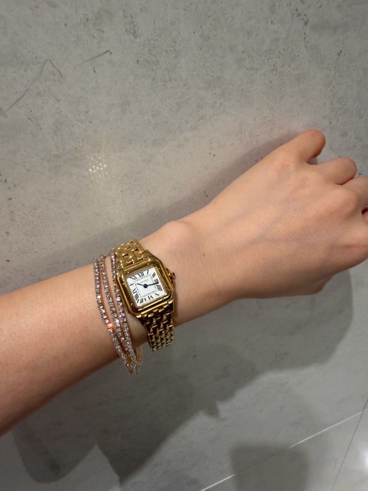 (새것) 골드 슬림 큐빅 밴딩 테니스 팔찌--5