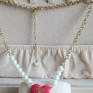 샤 진주 양면 하트 목걸이 (새상품)