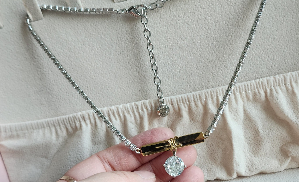 셀 목걸이 셀 큐빅 콤비 목걸이 실버 로걸 바목걸이 (새상품)--1