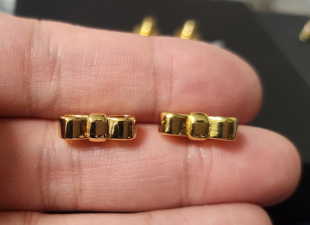 프라 귀걸이 딱붙 리본귀걸이 실버 옐골 (새상품)--4