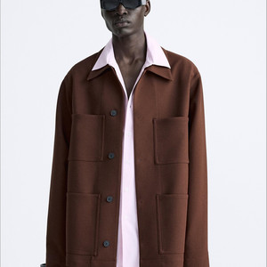 ZARA 자라 링클프리 릴랙스핏 커버올 초어코트 워크자켓 브라운L 105 워크웨어 초어자켓 프렌치워크자켓 자라자켓 이미지