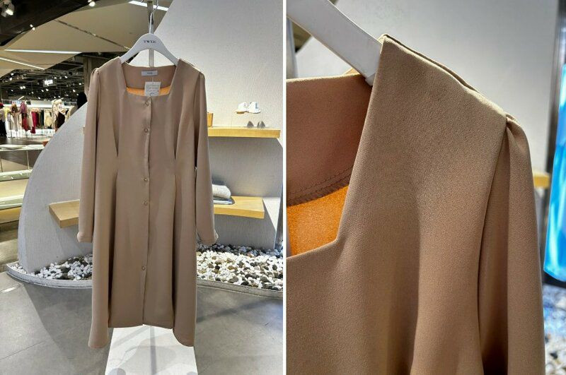 트위 스퀘어넥 핀턱 버튼 원피스 이미지