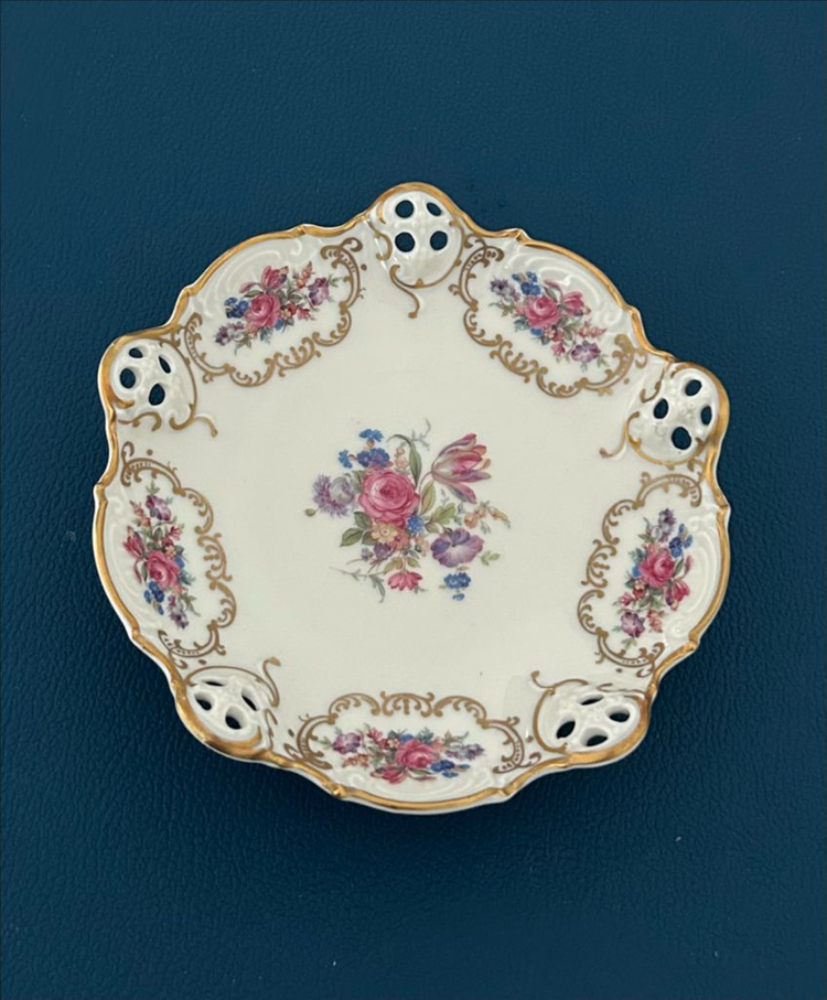 독일 빈티지 로젠탈 몰리에르 투각 핸드페인팅 꽃무늬 접시 이미지