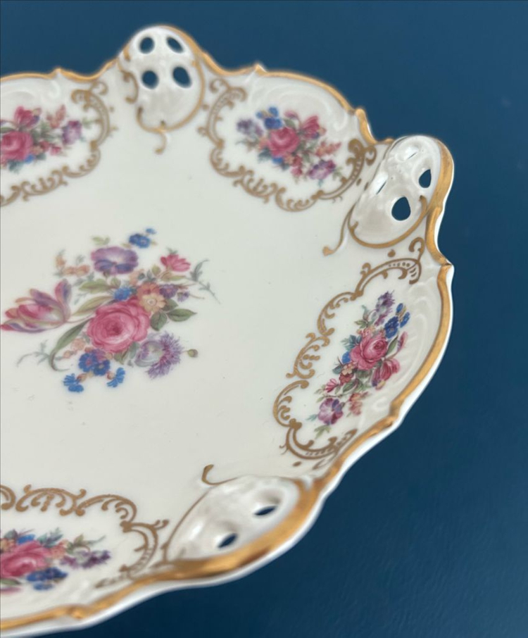 독일 빈티지 로젠탈 몰리에르 투각 핸드페인팅 꽃무늬 접시 이미지