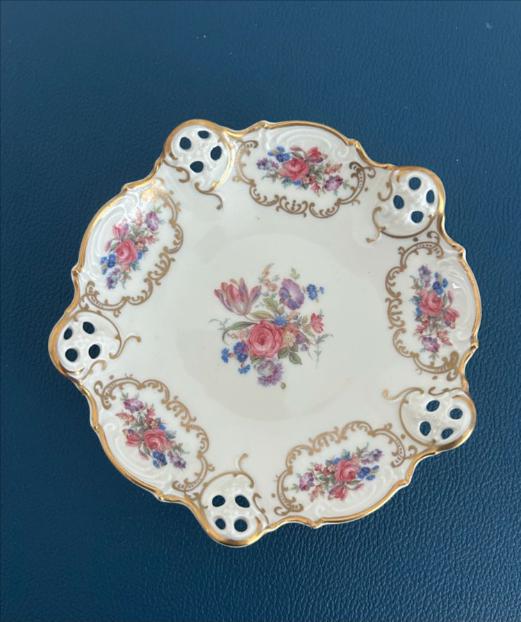 독일 빈티지 로젠탈 몰리에르 투각 핸드페인팅 꽃무늬 접시 이미지