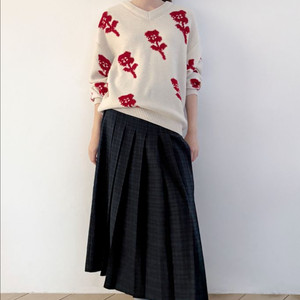 새상품) 25년 시눈 SINOON SN 플리티드 랩 스커트 체크 플리츠 롱치마 네이비