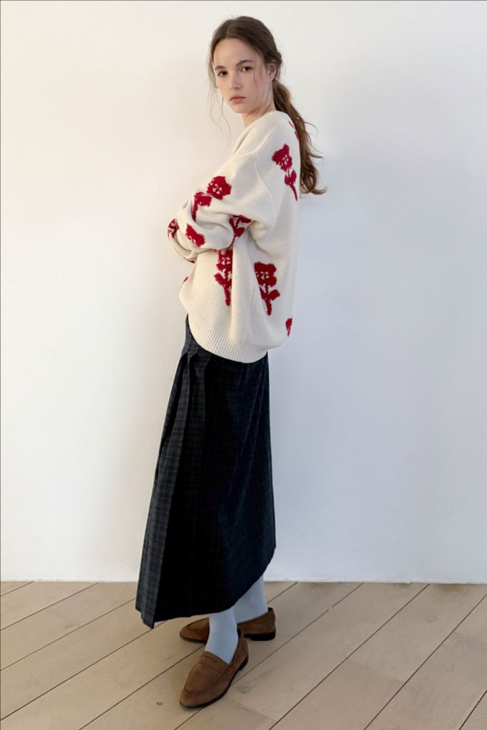 새상품) 25년 시눈 SINOON SN 플리티드 랩 스커트 체크 플리츠 롱치마 네이비--1