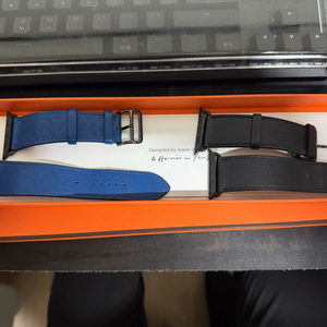 애플워치 에르메스 가죽 스트랩 블랙/블루 이미지