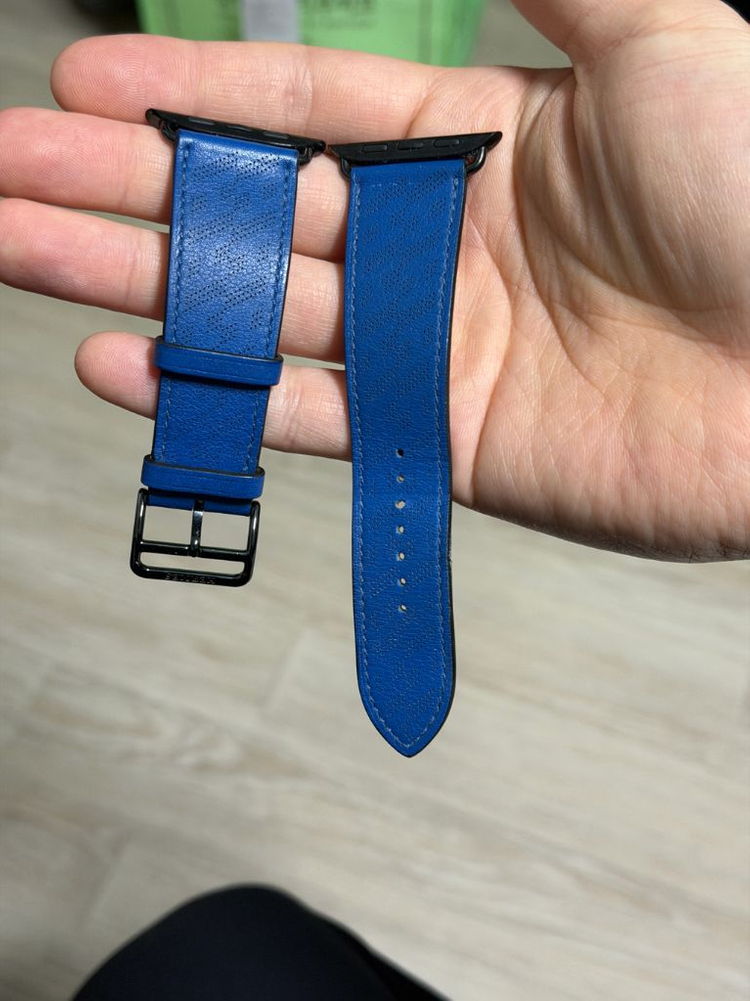 애플워치 에르메스 가죽 스트랩 블랙/블루 이미지