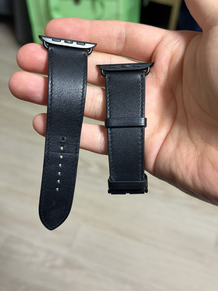 애플워치 에르메스 가죽 스트랩 블랙/블루 이미지