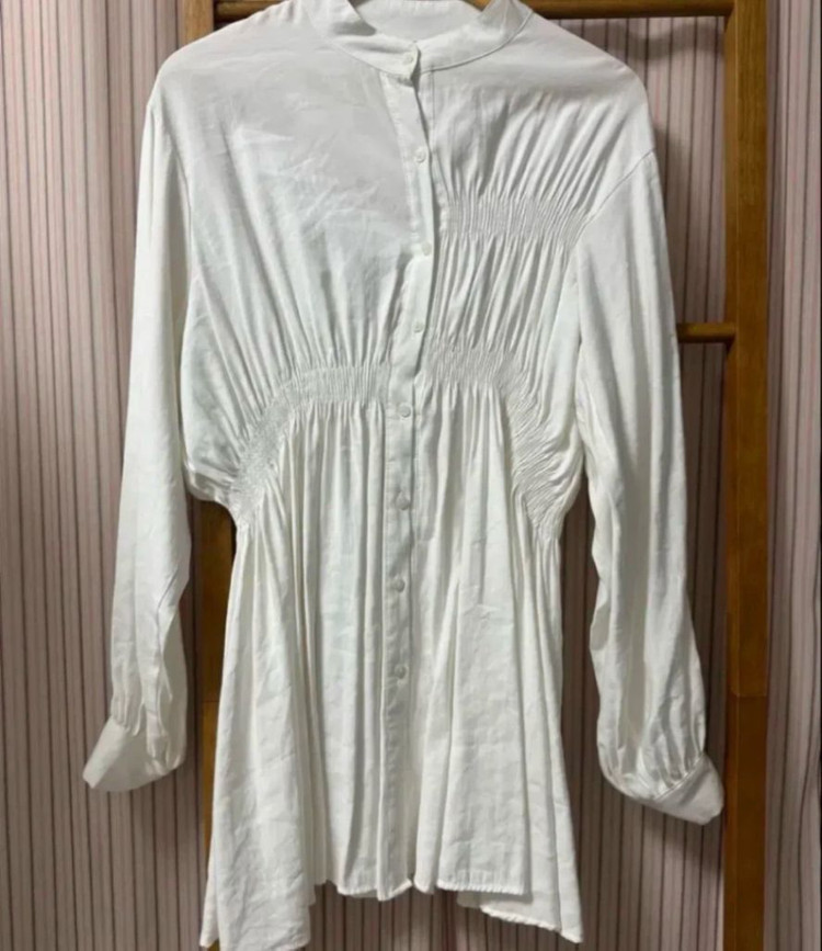 화이트 셔링 블라우스 미니 원피스--1