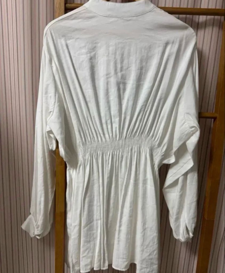 화이트 셔링 블라우스 미니 원피스--2