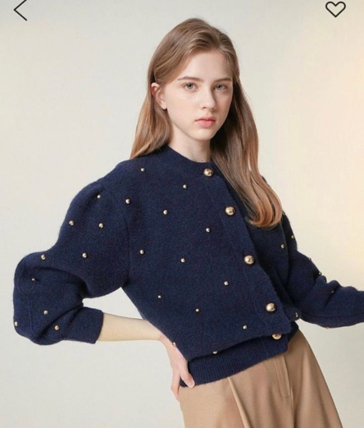 랑방 돔버튼 가디건 네이비--0