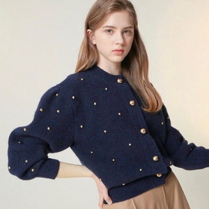 랑방 돔버튼 가디건 네이비