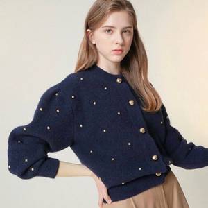 랑방 돔버튼 가디건 네이비