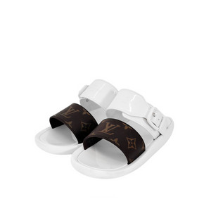 [35] 루이비통 여성 선배스 라인 모노그램 러버 슬라이드 슬리퍼 화이트 이미지