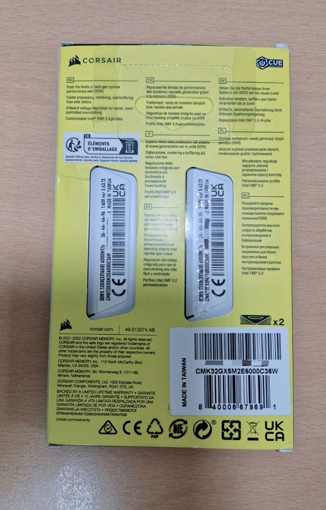 커세어 화이트 DDR5 32GB 6000MHz 하이닉스 칩셋--1