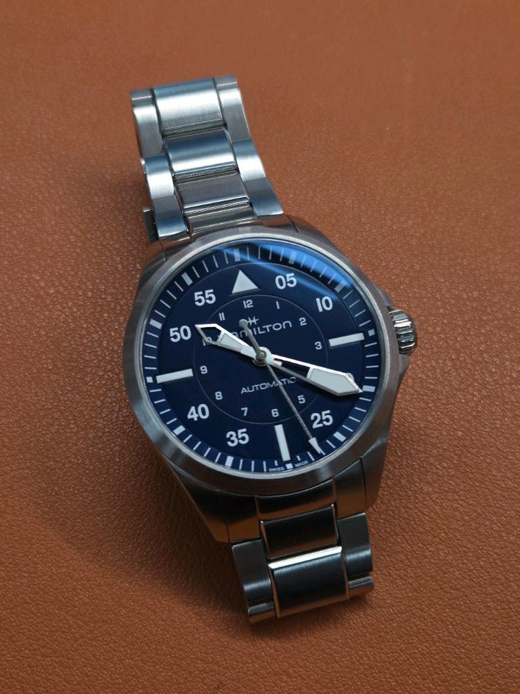 해밀턴 카키 에비에이션 파일럿 오토 39mm 청판 이미지