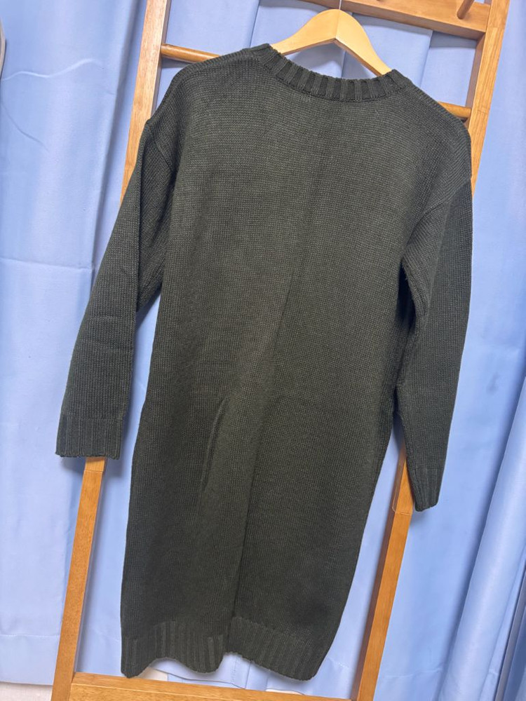 앞트임 카키 니트 롱 원피스--3