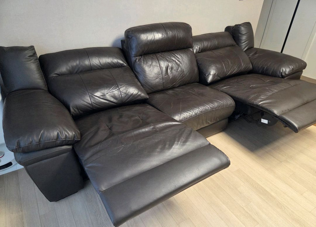 한샘 천연가죽 리클라이너 4인용 소파 이미지