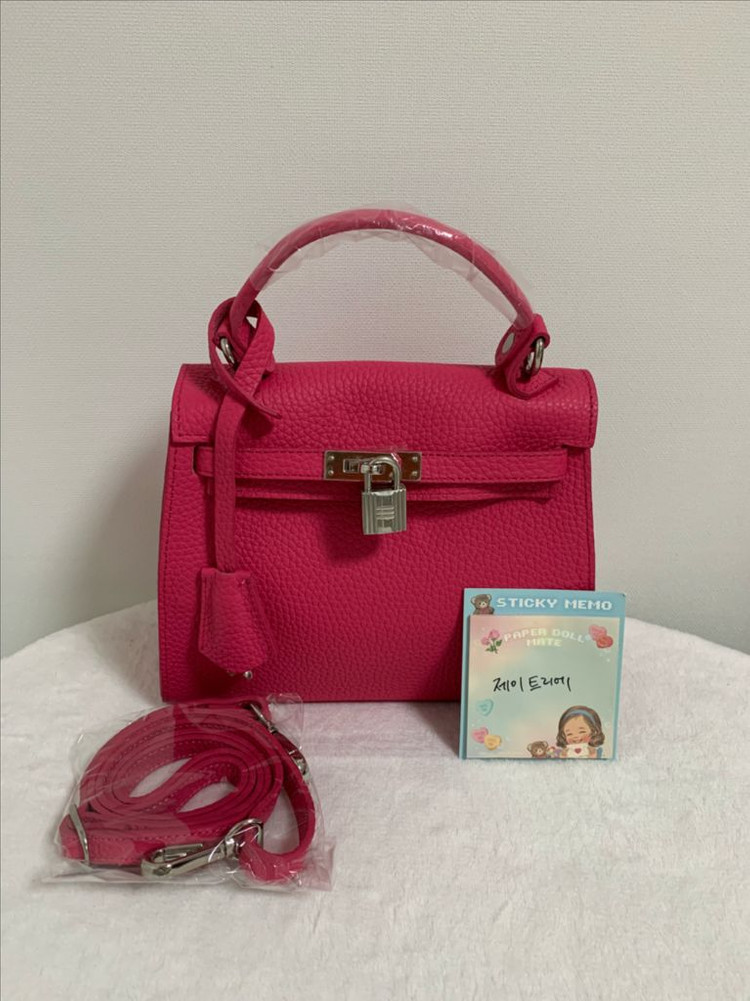 (미사용)에르메스 스타일 핑크 여성 가죽가방 숄더백 크로스백--8