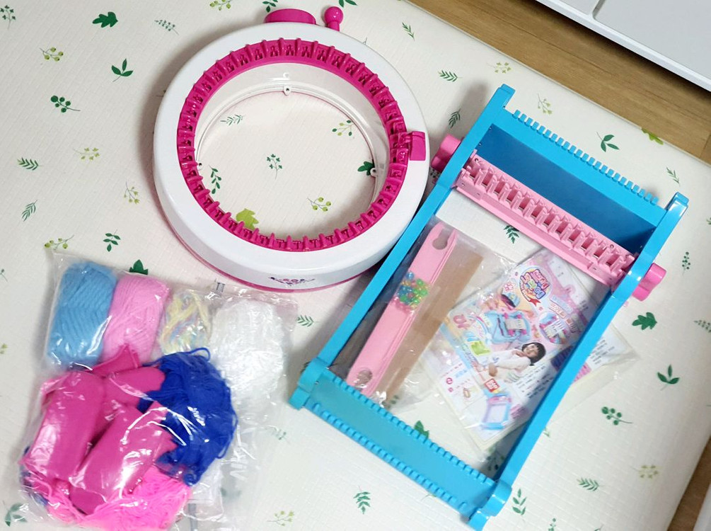 (미사용) 뜨개질 링 & 위빙 룸 세트 + 실 - 뜨개기계 2종 일괄--1