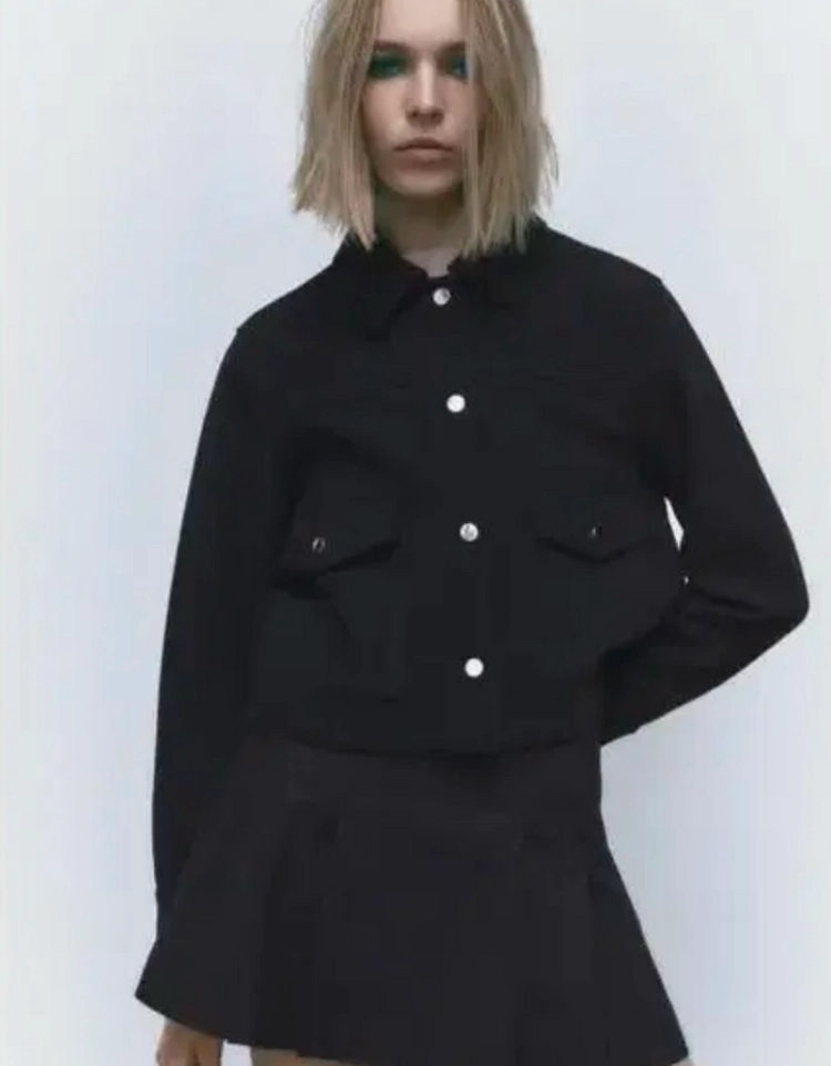 여성 자라 ZARA 미니멀 메탈릭 버튼 크롭 자켓 S 이미지