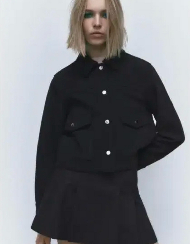 여성 자라 ZARA 미니멀 메탈릭 버튼 크롭 자켓 S 이미지