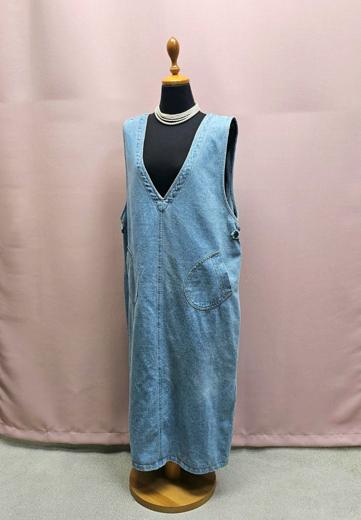 양브이 데님 뷔스티에 롱원피스--1