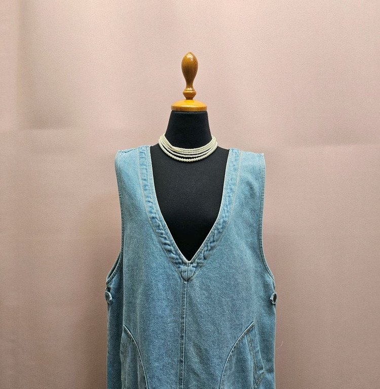 양브이 데님 뷔스티에 롱원피스--2