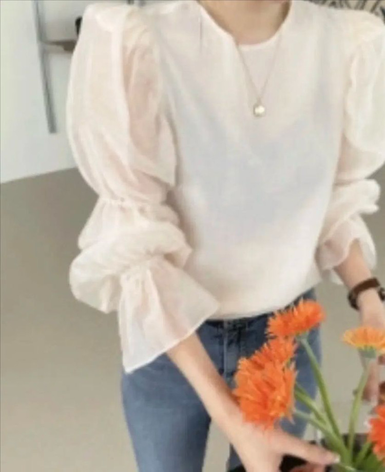 여신 리본 퍼프 블라우스--1