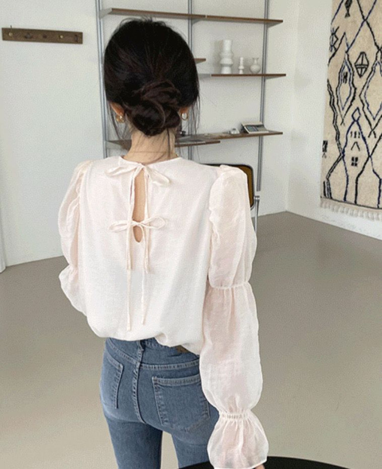 여신 리본 퍼프 블라우스--2
