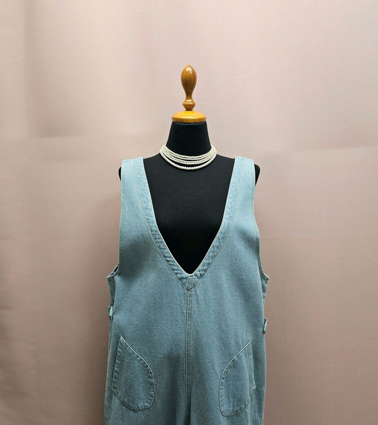 큐티 양브이 데님 점프수트--2