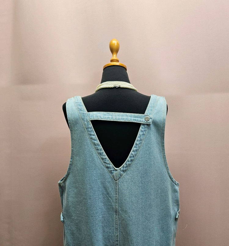 큐티 양브이 데님 점프수트--7