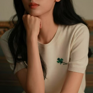 Dior 클로버 자수 아이보리 니트