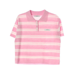 마론에디션 24SS 핑크 스트라이프 폴로 니트 카라티 이미지