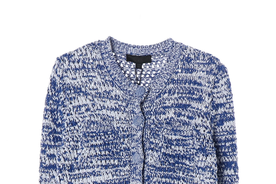 (새상품)ZARA 자라 블루 화이트 라운드 니트 가디건 S--2