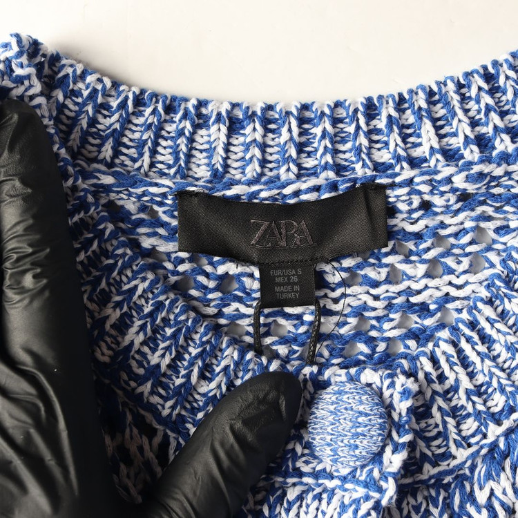 (새상품)ZARA 자라 블루 화이트 라운드 니트 가디건 S--4