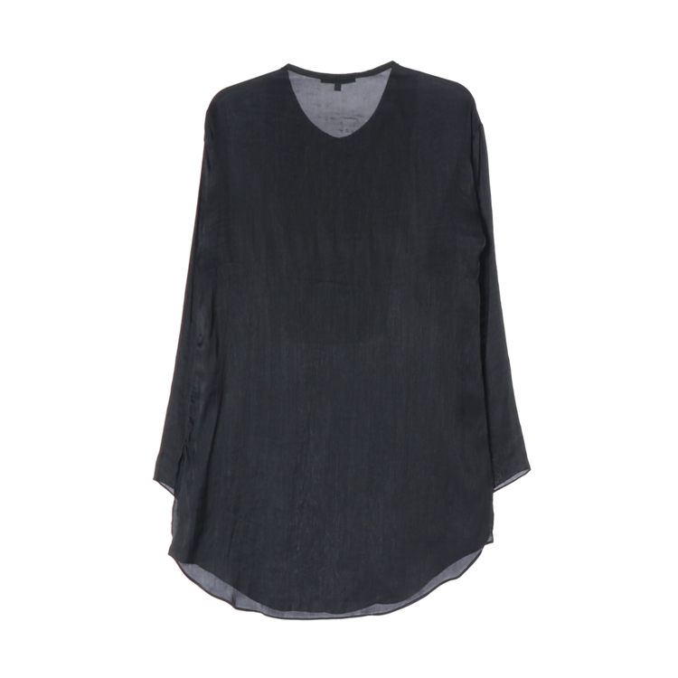 산드로 블랙 코튼 라운드 루즈핏 롱 블라우스 미니 원피스--1