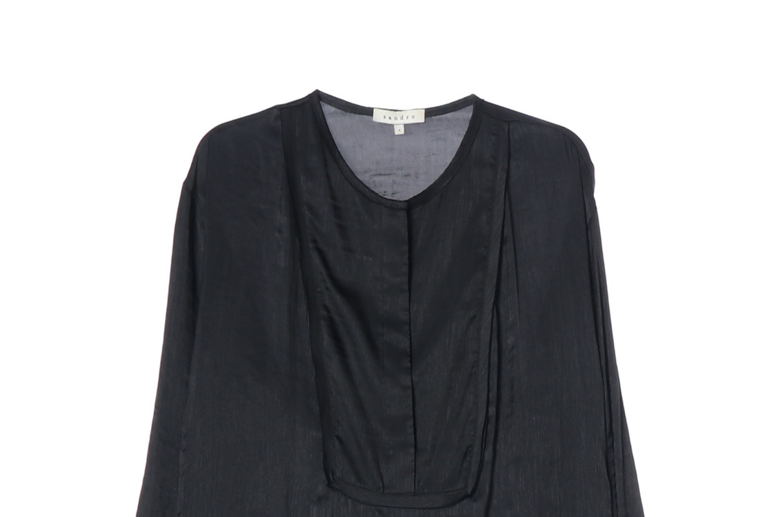 산드로 블랙 코튼 라운드 루즈핏 롱 블라우스 미니 원피스--2