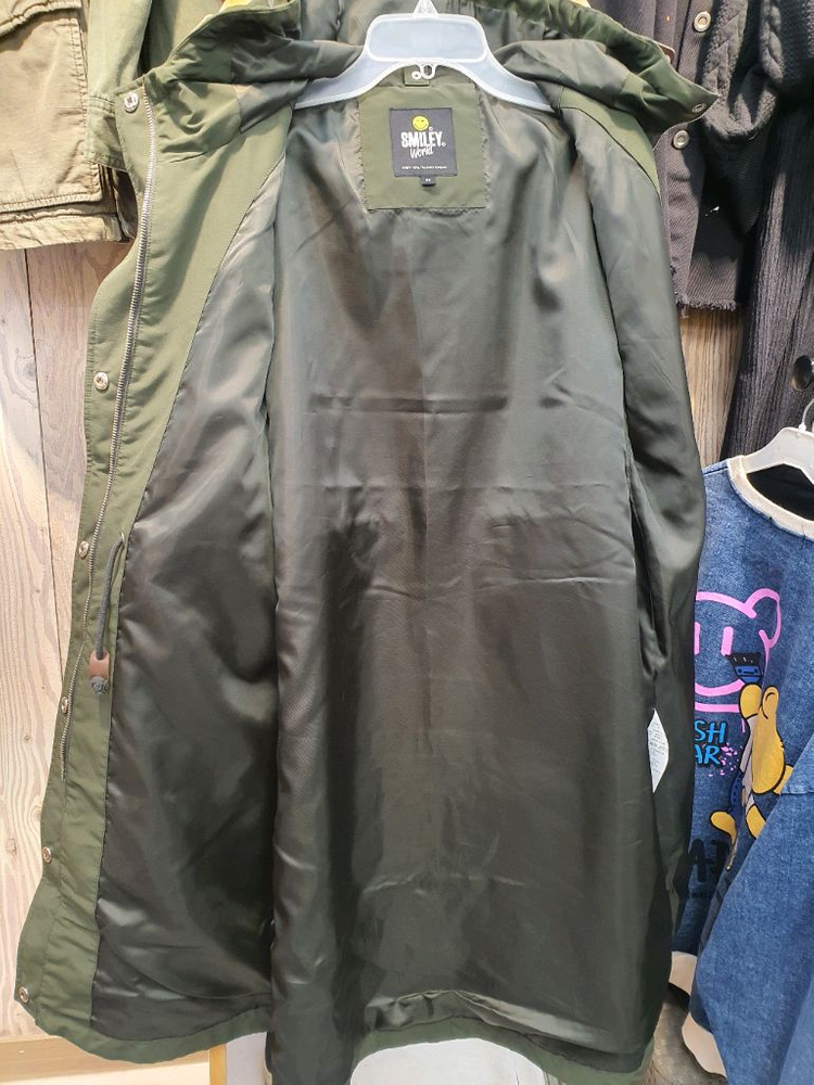 [상태좋음] 스마일리월드 정품 후드 야상 코트 (카키/85호) 이미지