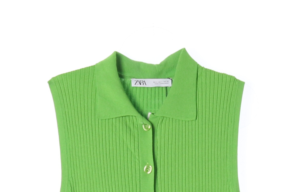 (새상품)ZARA 자라 그린 골지 민소매 카라 롱 니트원피스 S--2