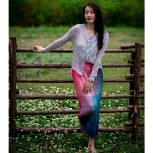 이세이미야케 쉬폰트위스트 가디건,탑 위스테리아퍼플