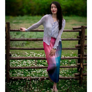 이세이미야케 쉬폰트위스트 가디건,탑 위스테리아퍼플