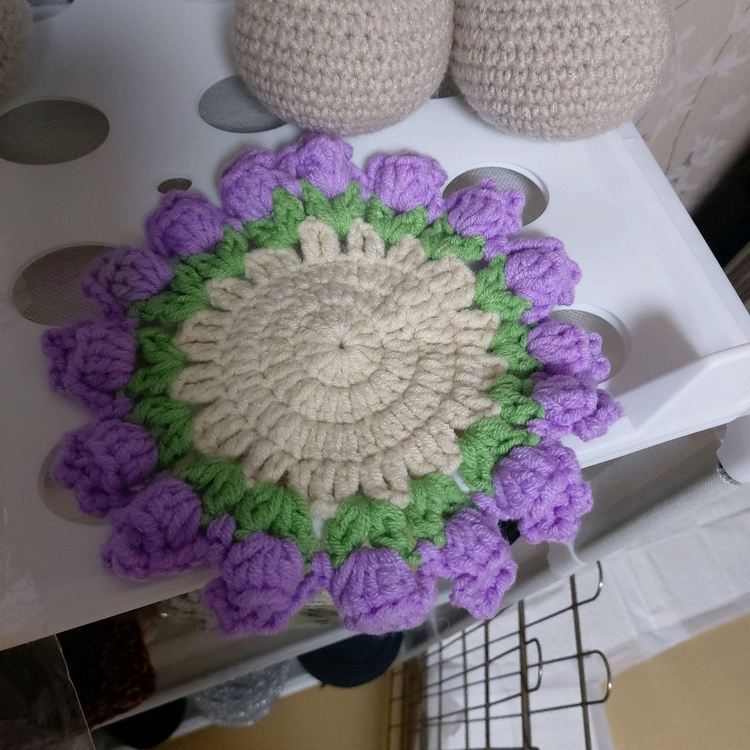 손뜨개 꽃다발 티코스터--1