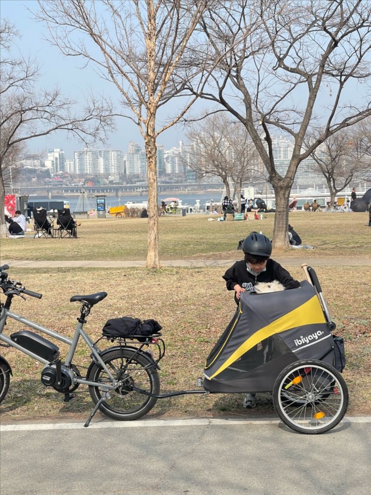 이비야야 강아지 자전거 트레일러 개모차 이미지