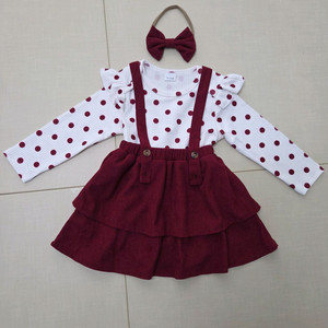 (새상품) 여아 프릴 바디슈트 멜빵치마 스커트 상하복세트 90호 이미지