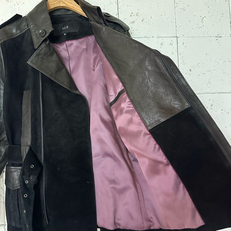 95 지오송지오 양가죽 돈피스웨이드 자켓 블랙--3