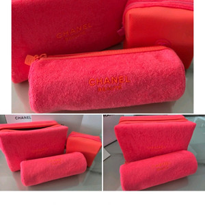 새제품)샤넬 네온 오렌지 테리 파우치 3종 세트