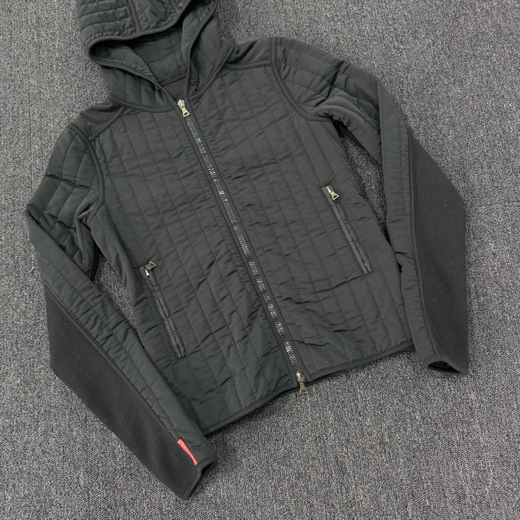 00s 프라다 플리스 퀼팅 후드 집업--2